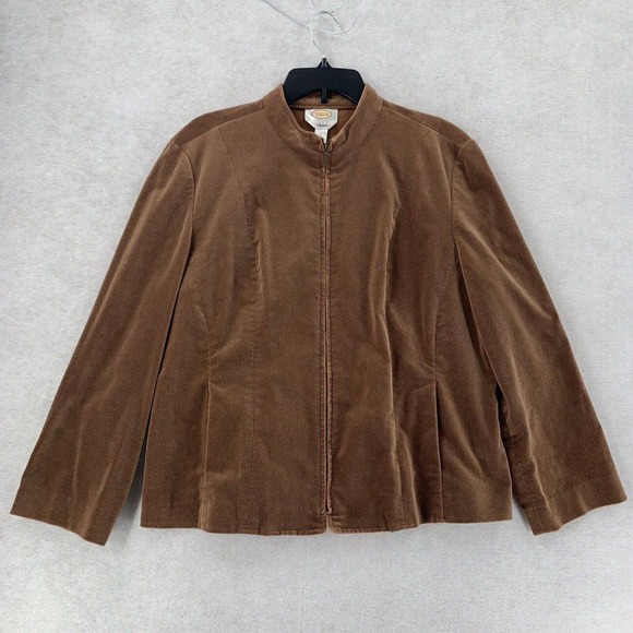Talbots Button Down Corduroy Jacket Stretch Brown Front Pockets Womens‎ Lg - Picture 1 of 9